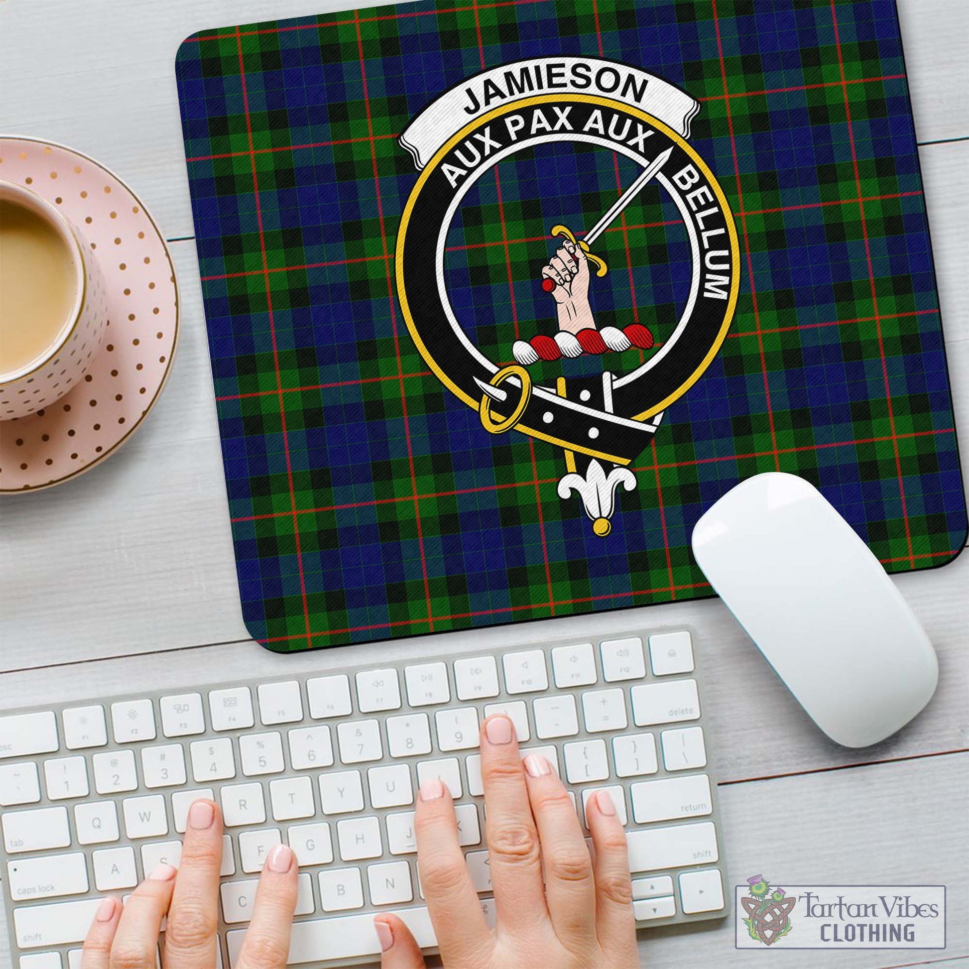 Tartan Vibes Clothing Jamieson Tartan Mouse Pad with Family Crest