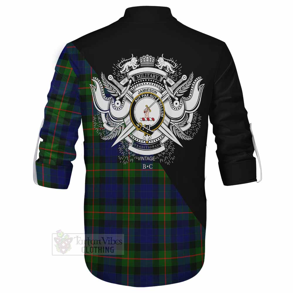 Tartan Vibes Clothing Jamieson Tartan Ghillie Kilt Shirt with Family Crest and Military Logo Style