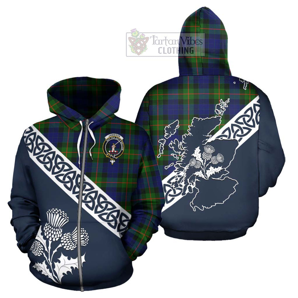 Tartan Vibes Clothing Jamieson Tartan Hoodie Featuring Thistle and Scotland Map