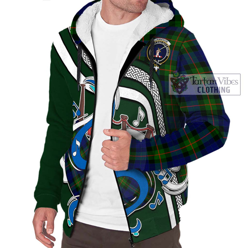 Jamieson Tartan Sherpa Hoodie with Epic Bagpipe Style Unisex - Tartanvibesclothing Shop