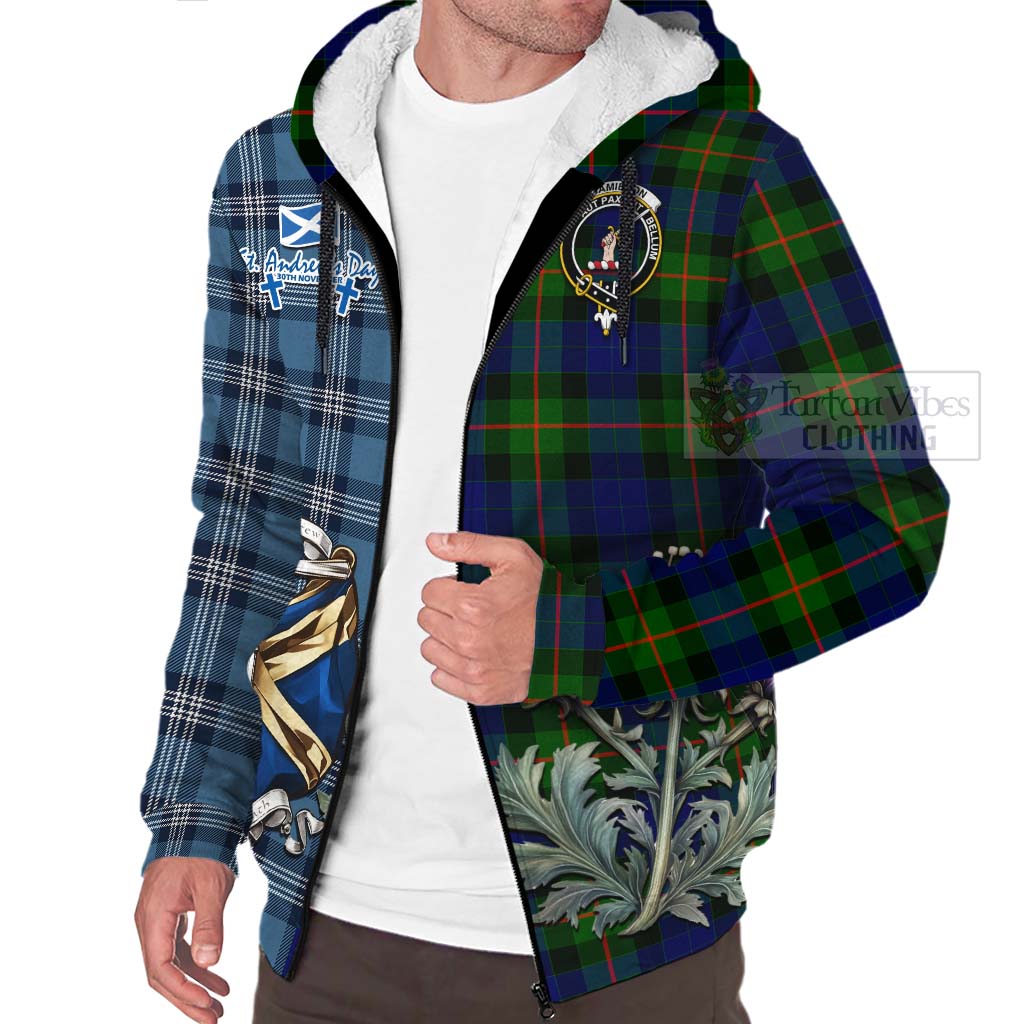 Tartan Vibes Clothing Jamieson Tartan Sherpa Hoodie Happy St. Andrew's Day Half Tartan Style