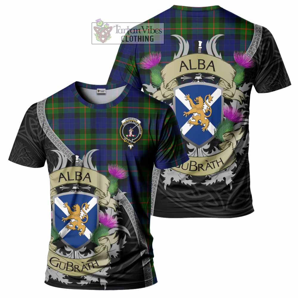 Jamieson Tartan Family Crest T-Shirt Lion Rampant Royal Thistle Shield Celtic Inspired - Tartan Vibes Clothing
