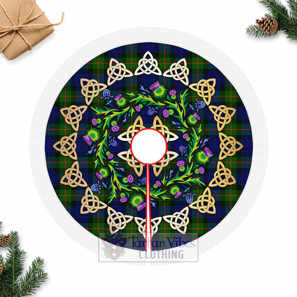 Tartan Vibes Clothing Jamieson Tartan Christmas Tree Skirt with Thistle Celtic Knot Style