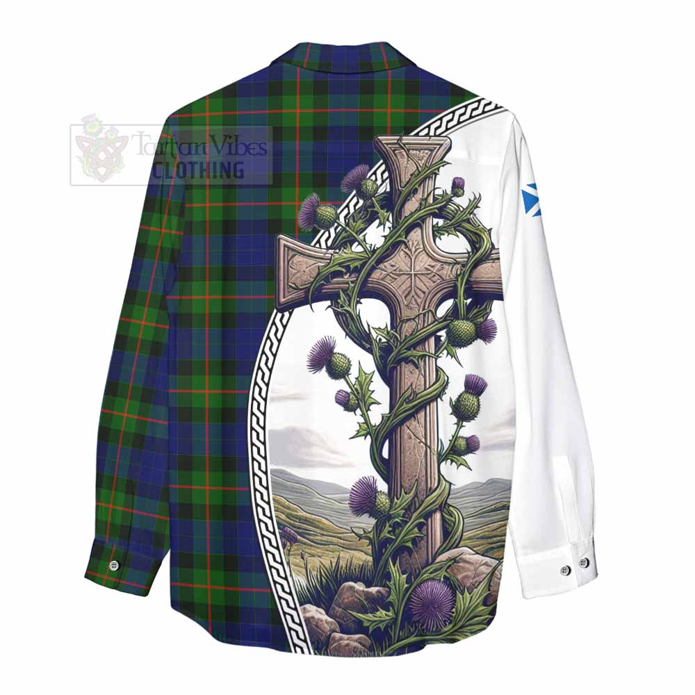 Tartan Vibes Clothing Jamieson Tartan Women's Casual Shirt with Family Crest and St. Andrew's Cross Accented by Thistle Vines