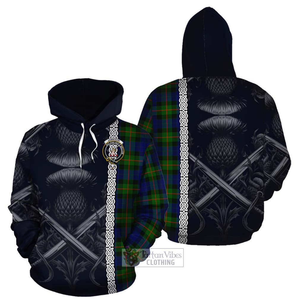 Tartan Vibes Clothing Jamieson Tartan Cotton Hoodie with Family Crest Cross Sword Thistle Celtic Vibes