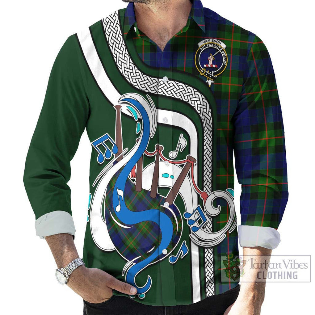 Jamieson Tartan Long Sleeve Button Shirt with Epic Bagpipe Style - Tartanvibesclothing Shop