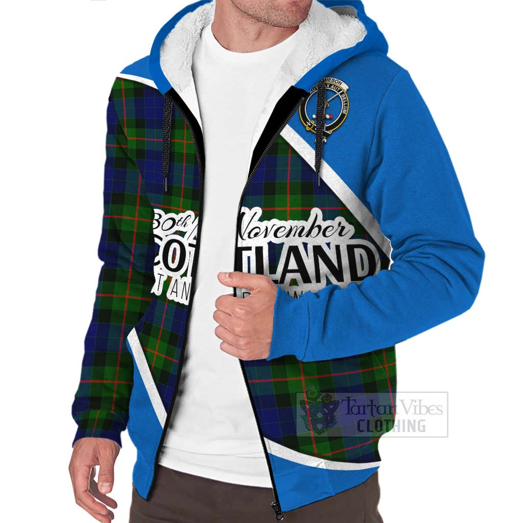 Tartan Vibes Clothing Jamieson Family Crest Tartan Sherpa Hoodie Celebrate Saint Andrew's Day in Style