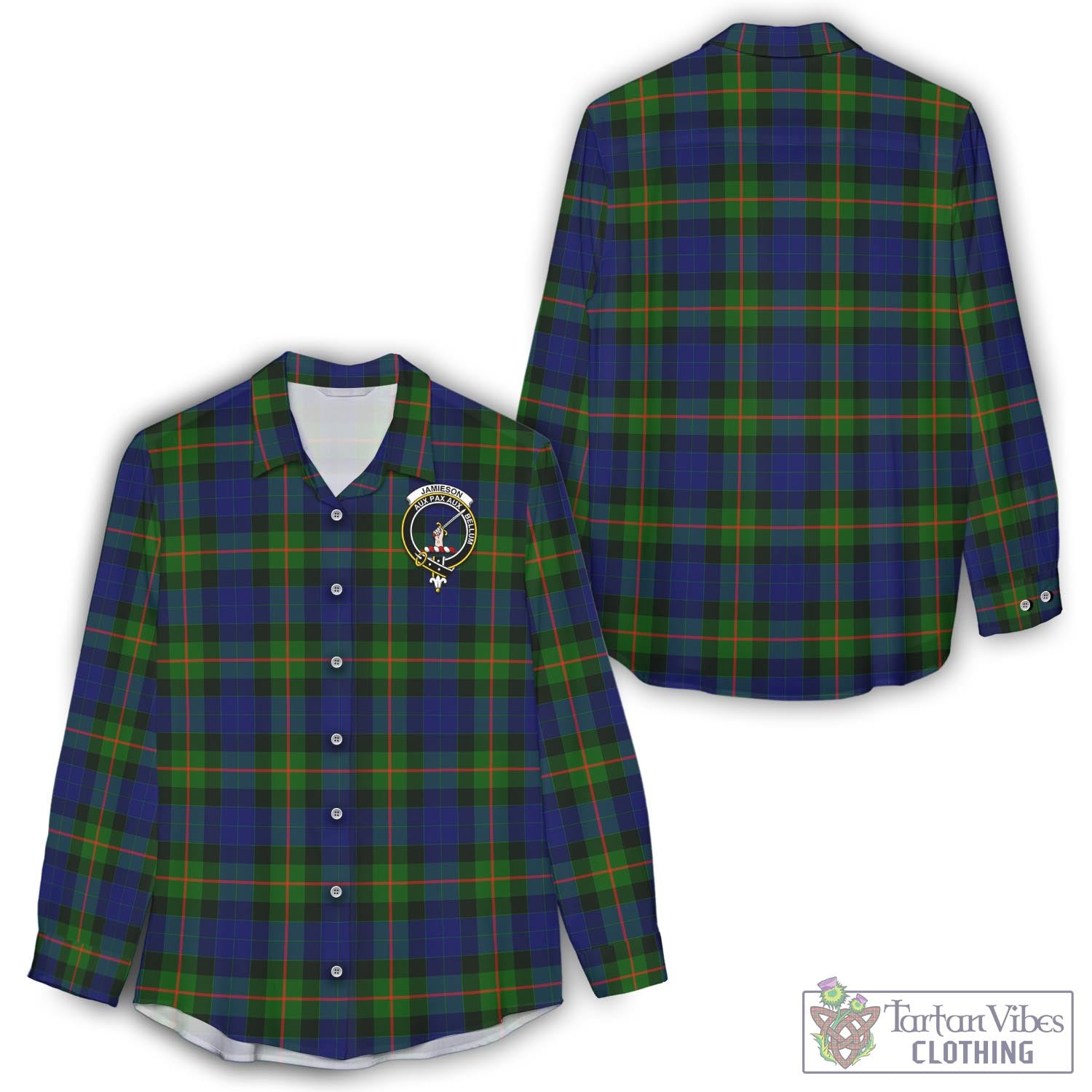 Tartan Vibes Clothing Jamieson Tartan Womens Casual Shirt with Family Crest