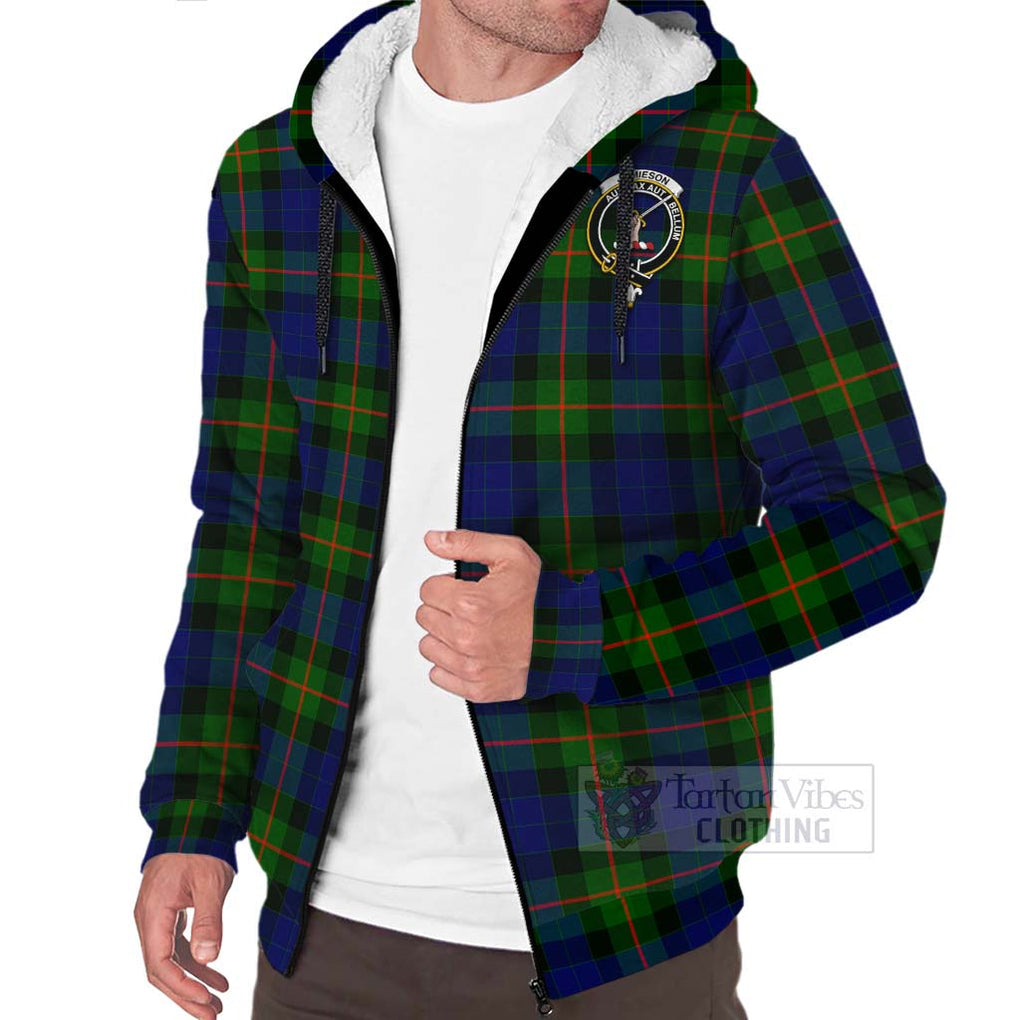 Tartan Vibes Clothing Jamieson Tartan Sherpa Hoodie with Family Crest Celtic Skull Style