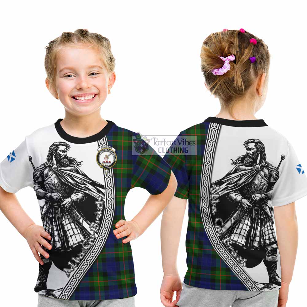 Jamieson Tartan Clan Crest Kid T-Shirt with Highlander Warrior Celtic Style