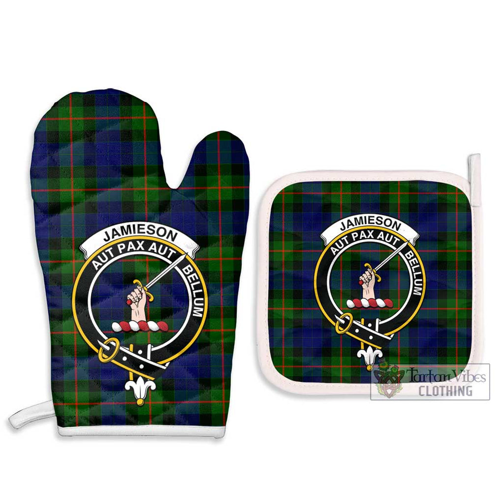 Jamieson Tartan Combo Oven Mitt & Pot-Holder with Family Crest Combo 1 Oven Mitt & 2 Pot-Holder White - Tartan Vibes Clothing