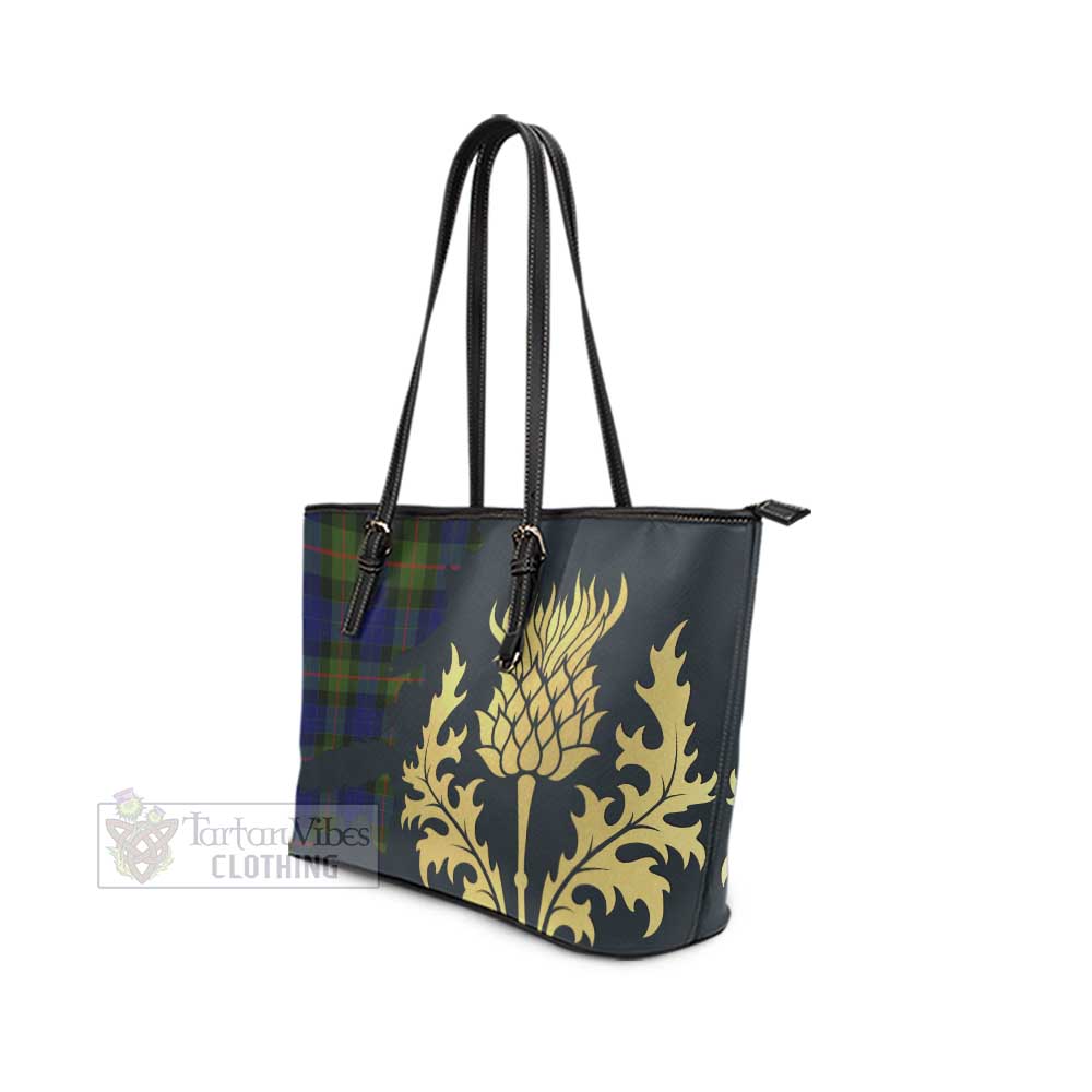 Jamieson Tartan Leather Tote Bag Gold Thistle Style - Tartan Vibes Clothing