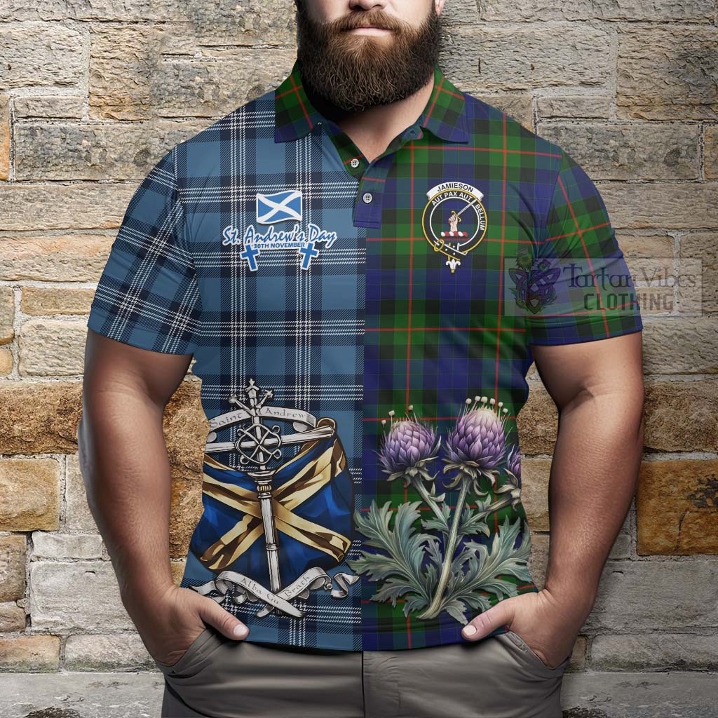 Tartan Vibes Clothing Jamieson Tartan Polo Shirt Happy St. Andrew's Day Half Tartan Style