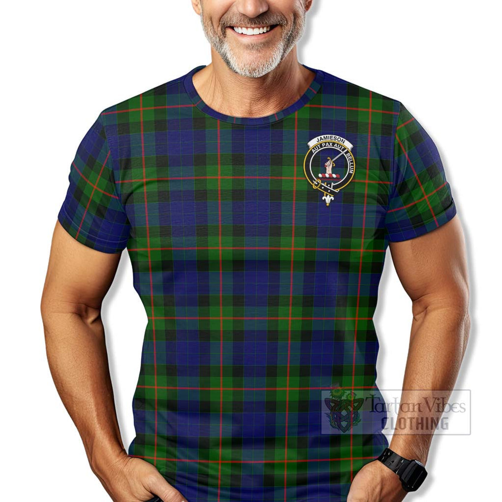 Tartan Vibes Clothing Jamieson Tartan T-Shirt with Family Crest Celtic Skull Style