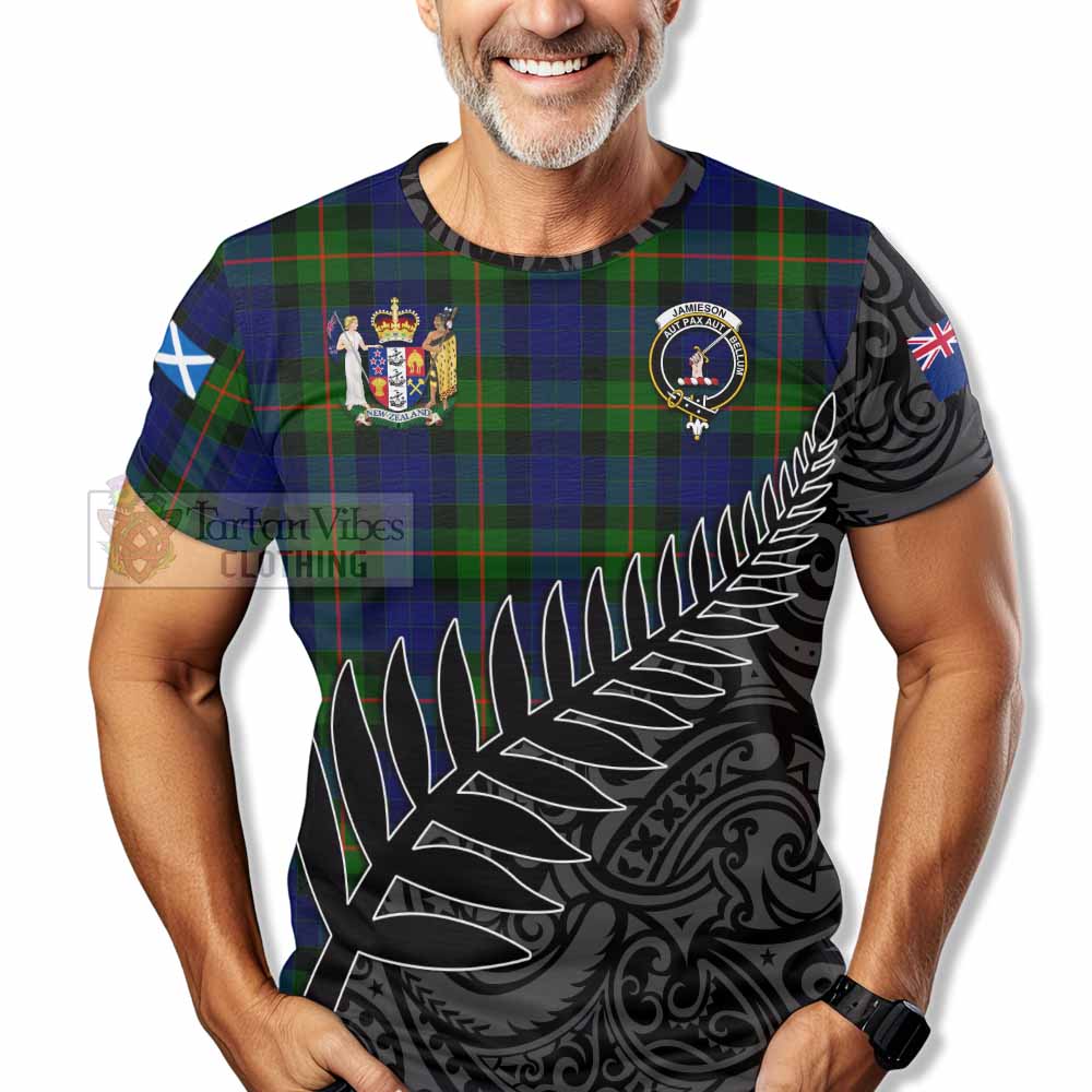 Jamieson Crest Tartan T-Shirt with New Zealand Silver Fern Half Style - Tartan Vibes Clothing