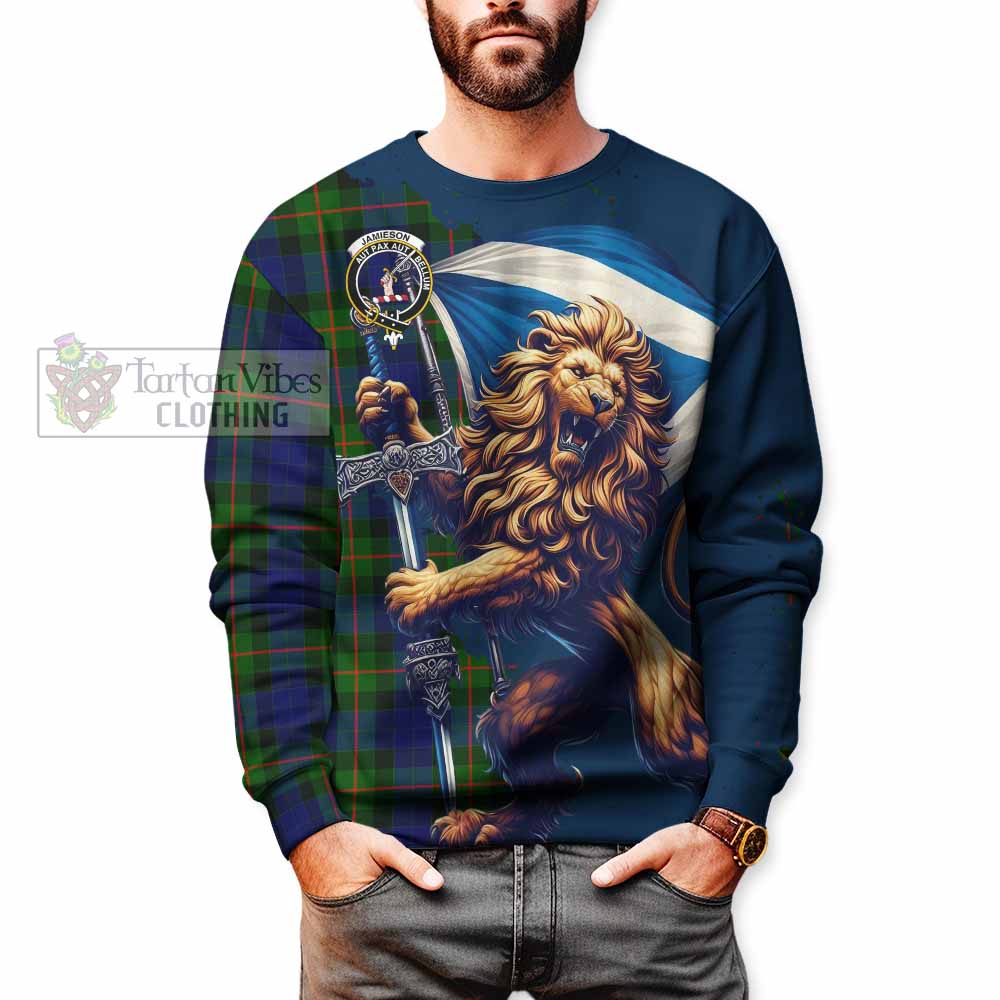 Tartan Vibes Clothing Jamieson Tartan Family Crest Sweatshirt with Scottish Majestic Lion