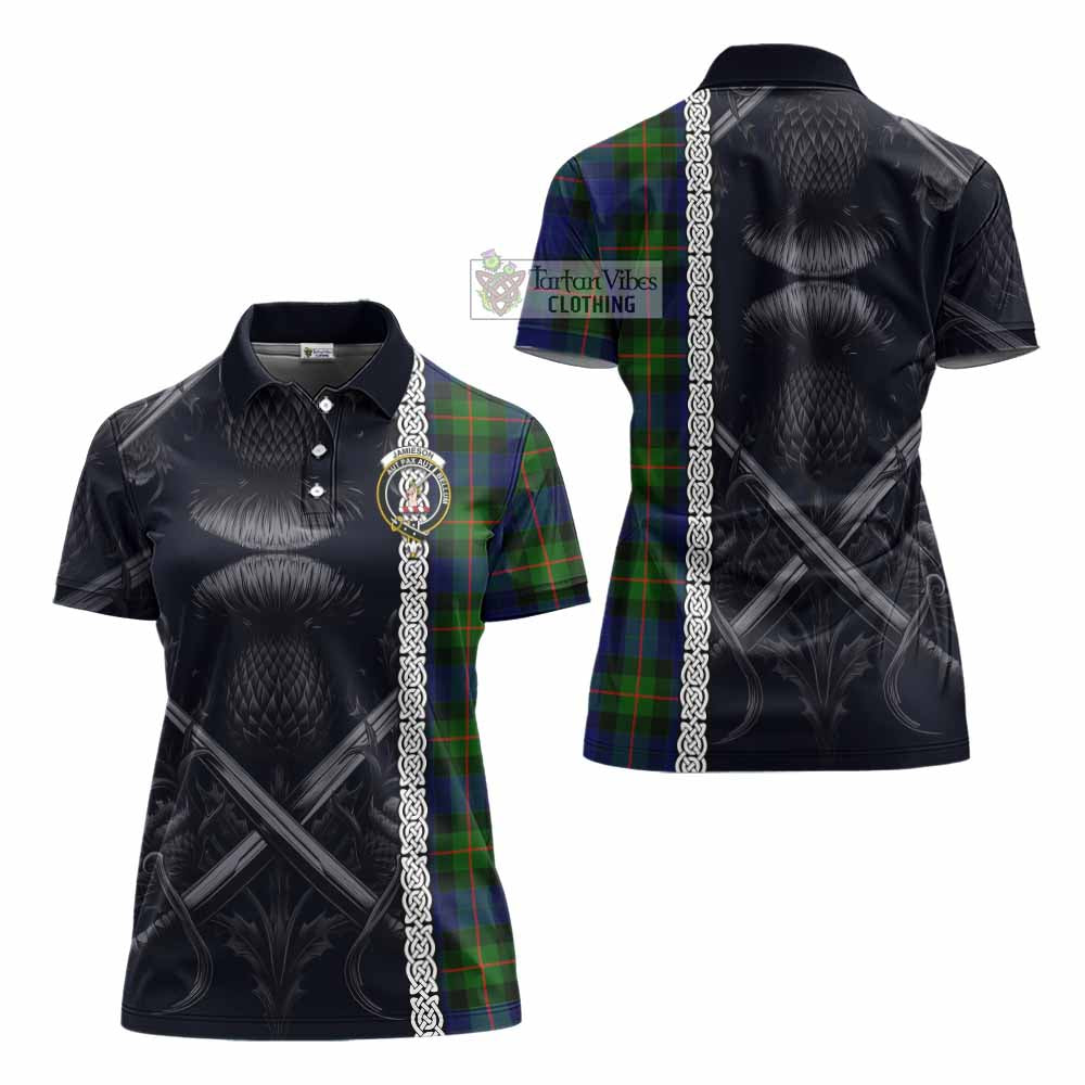 Tartan Vibes Clothing Jamieson Tartan Women's Polo Shirt with Family Crest Cross Sword Thistle Celtic Vibes