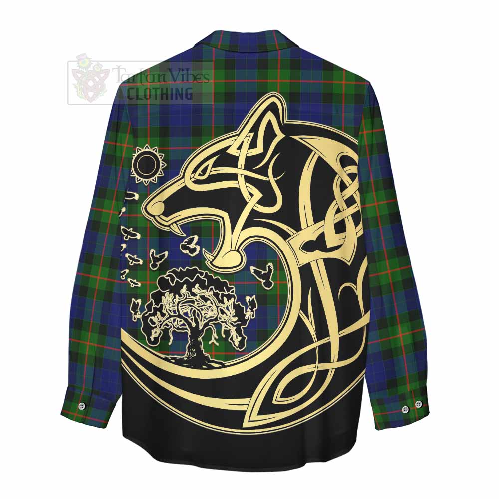 Tartan Vibes Clothing Jamieson Tartan Women's Casual Shirt with Family Crest Celtic Wolf Style