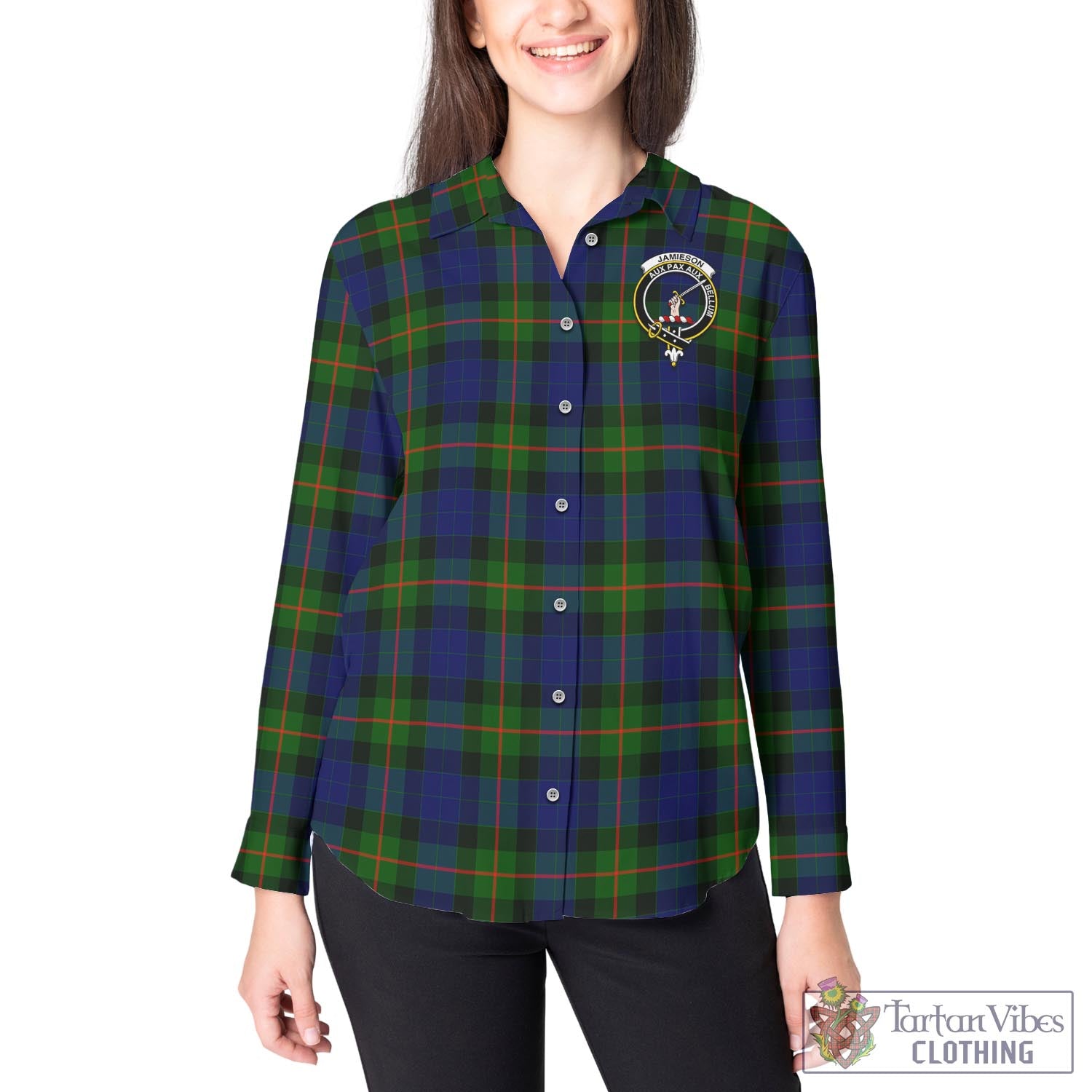 Tartan Vibes Clothing Jamieson Tartan Womens Casual Shirt with Family Crest