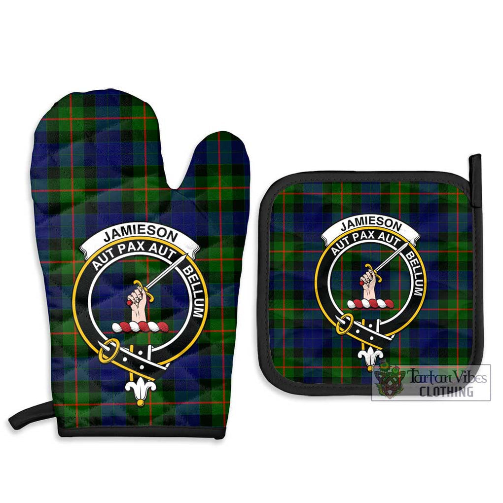 Jamieson Tartan Combo Oven Mitt & Pot-Holder with Family Crest Combo 1 Oven Mitt & 2 Pot-Holder Black - Tartan Vibes Clothing