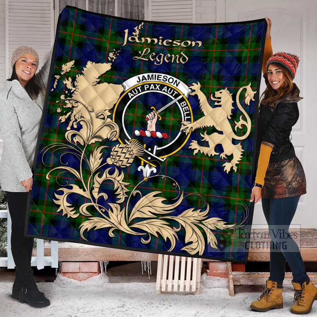 Tartan Vibes Clothing Jamieson Tartan Quilt with Family Crest and Scottish Symbol Style