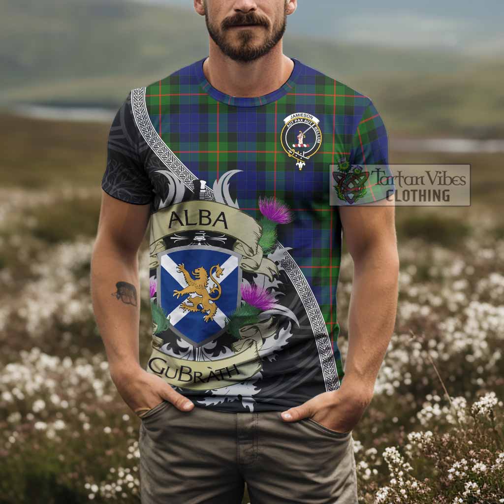 Jamieson Tartan Family Crest T-Shirt Lion Rampant Royal Thistle Shield Celtic Inspired - Tartan Vibes Clothing