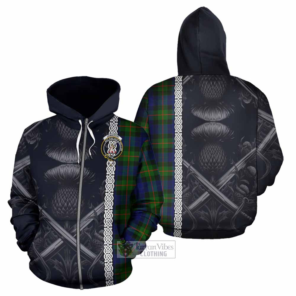 Tartan Vibes Clothing Jamieson Tartan Hoodie with Family Crest Cross Sword Thistle Celtic Vibes