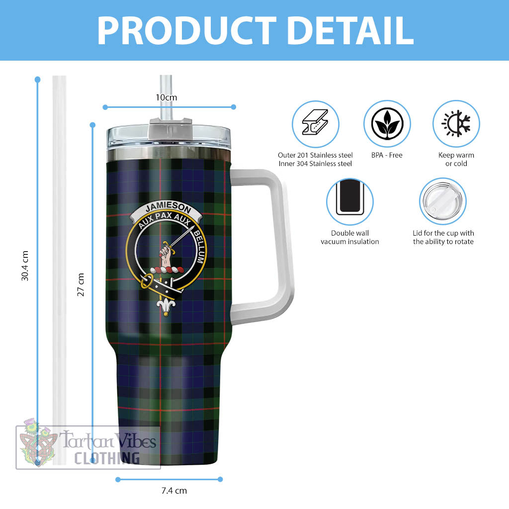 Tartan Vibes Clothing Jamieson Tartan and Family Crest Tumbler with Handle