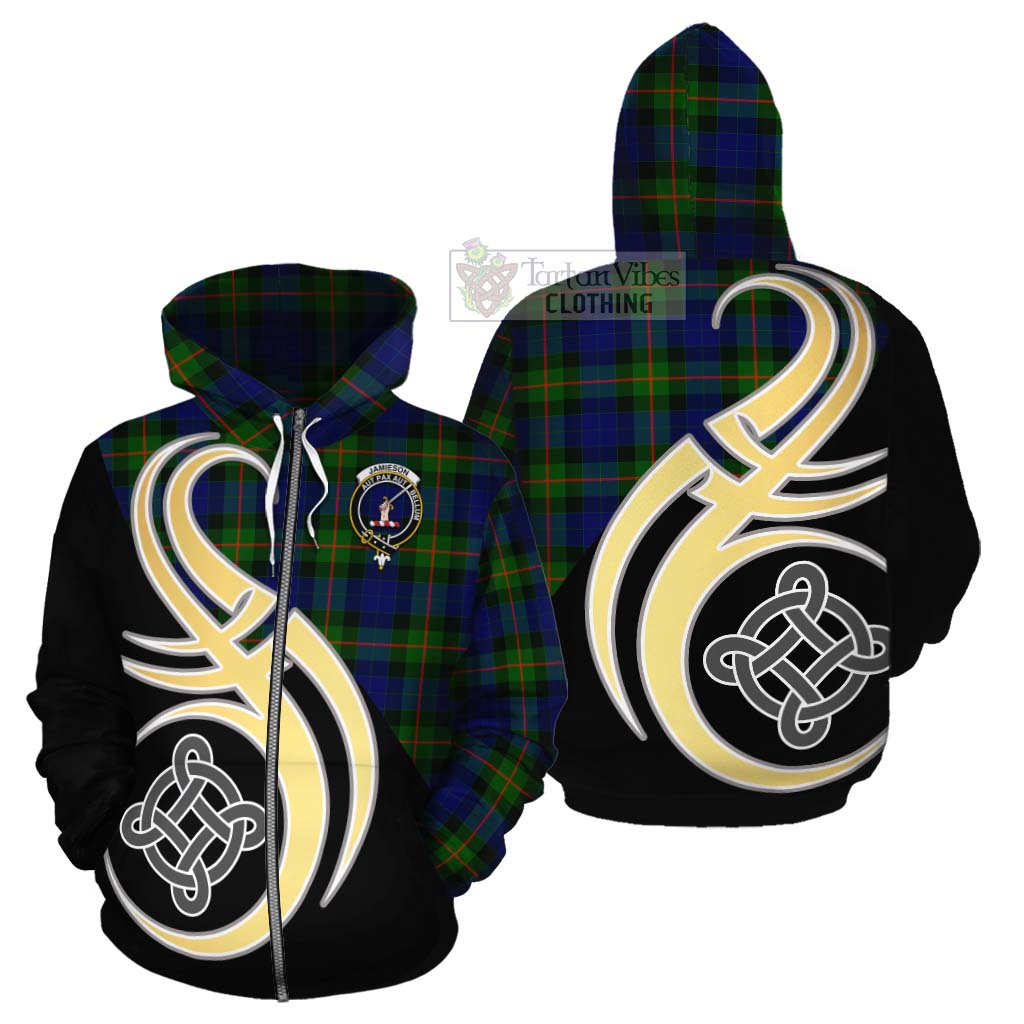 Tartan Vibes Clothing Jamieson Tartan Cotton Hoodie with Family Crest and Celtic Symbol Style