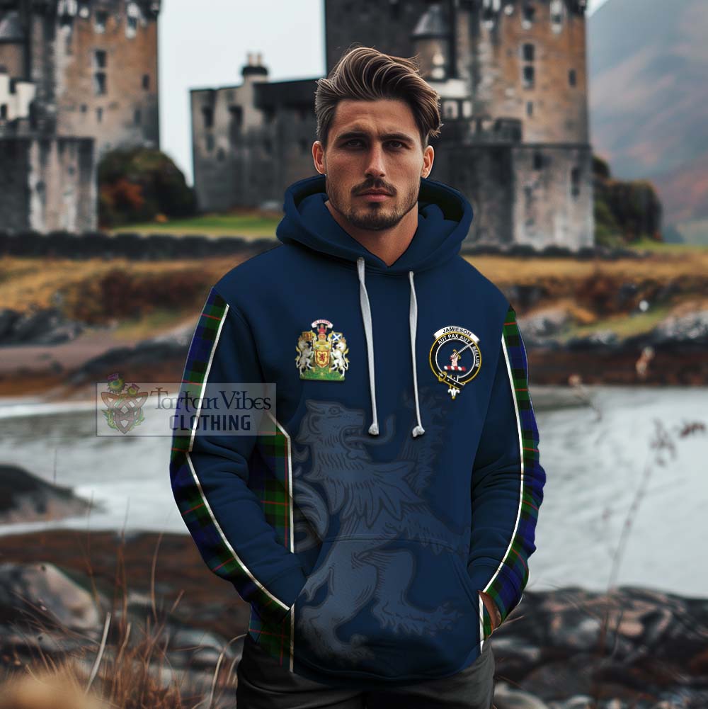 Tartan Vibes Clothing Jamieson Tartan Cotton Hoodie with Family Crest and Lion Rampant Vibes Sport Style