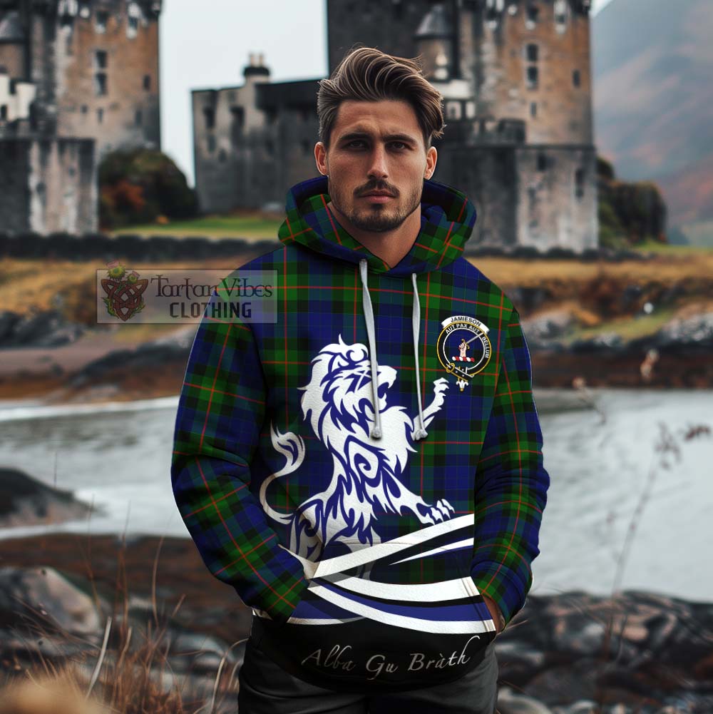 Tartan Vibes Clothing Jamieson Tartan Cotton Hoodie with Alba Gu Brath Regal Lion Emblem