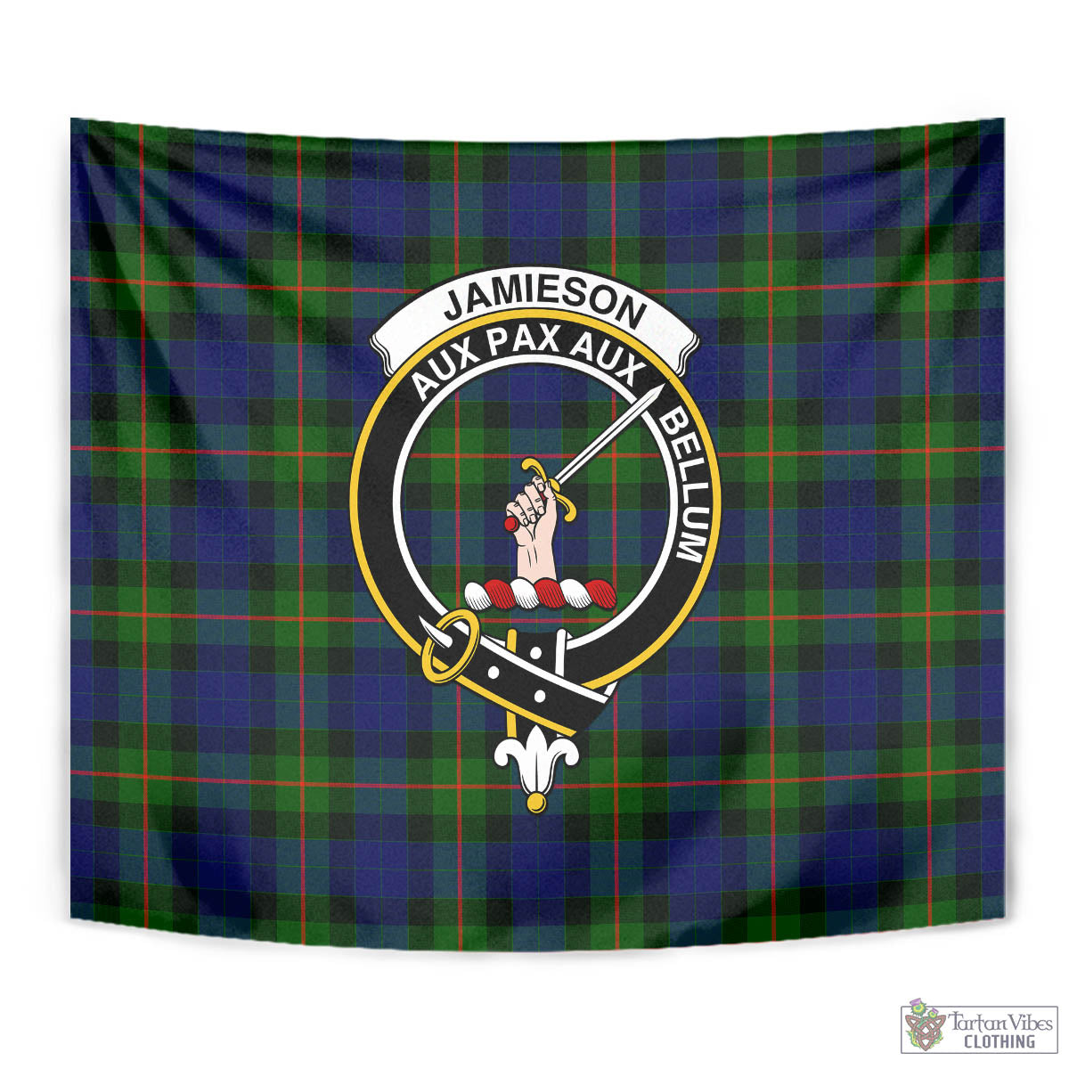 Tartan Vibes Clothing Jamieson Tartan Tapestry Wall Hanging and Home Decor for Room with Family Crest