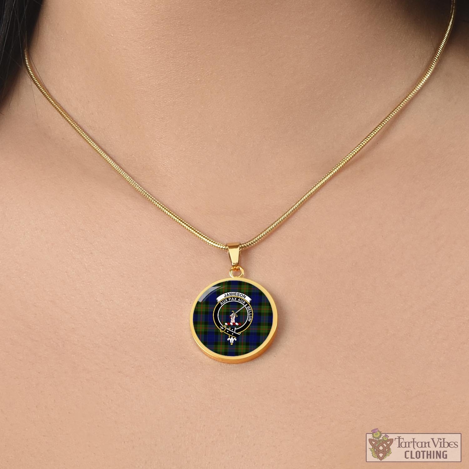 Tartan Vibes Clothing Jamieson Tartan Circle Necklace with Family Crest