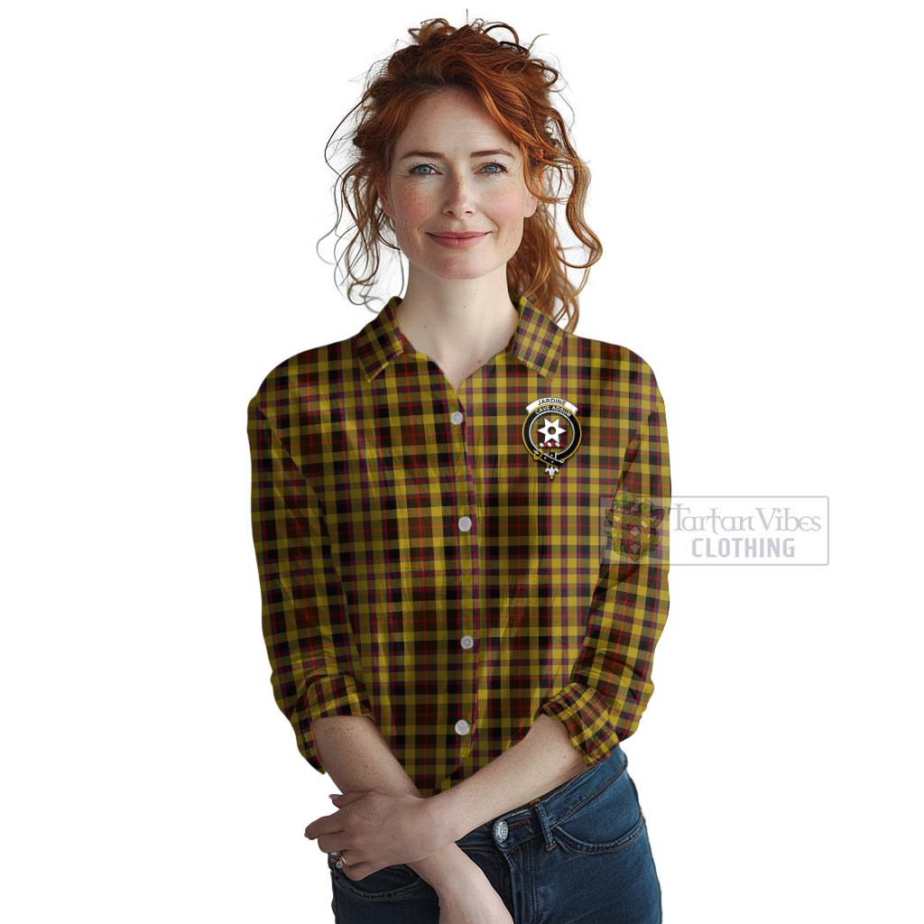 Tartan Vibes Clothing Jardine Tartan Women's Casual Shirt with Family Crest Celtic Skull Style