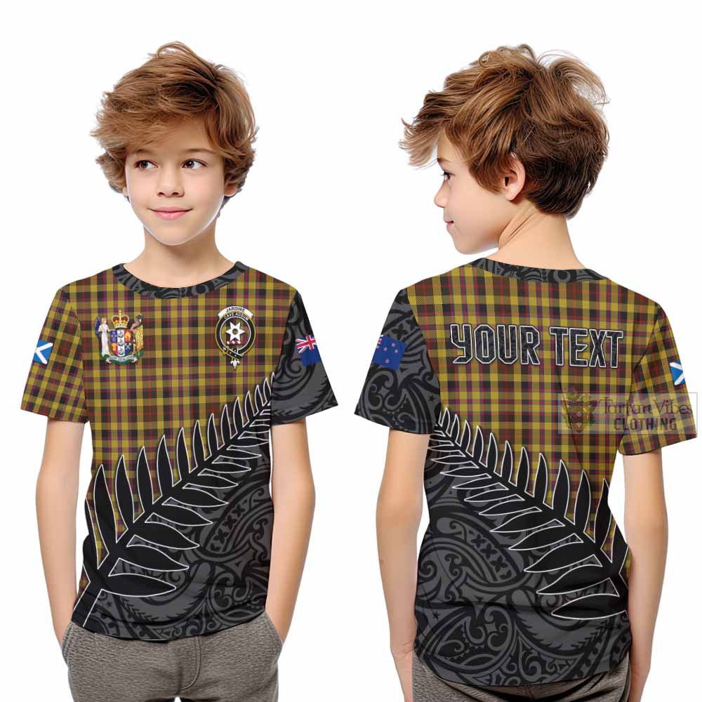 Tartan Vibes Clothing Jardine Crest Tartan Kid T-Shirt with New Zealand Silver Fern Half Style