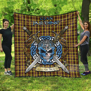 Jardine Tartan Quilt with Celtic Skull Alba Gu Brath Style