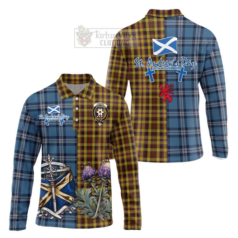 Tartan Vibes Clothing Jardine Tartan Long Sleeve Polo Shirt Happy St. Andrew's Day Half Tartan Style