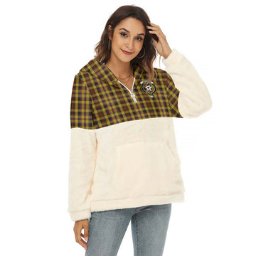 Jardine Tartan Women's Borg Fleece Hoodie With Half Zip with Family Crest