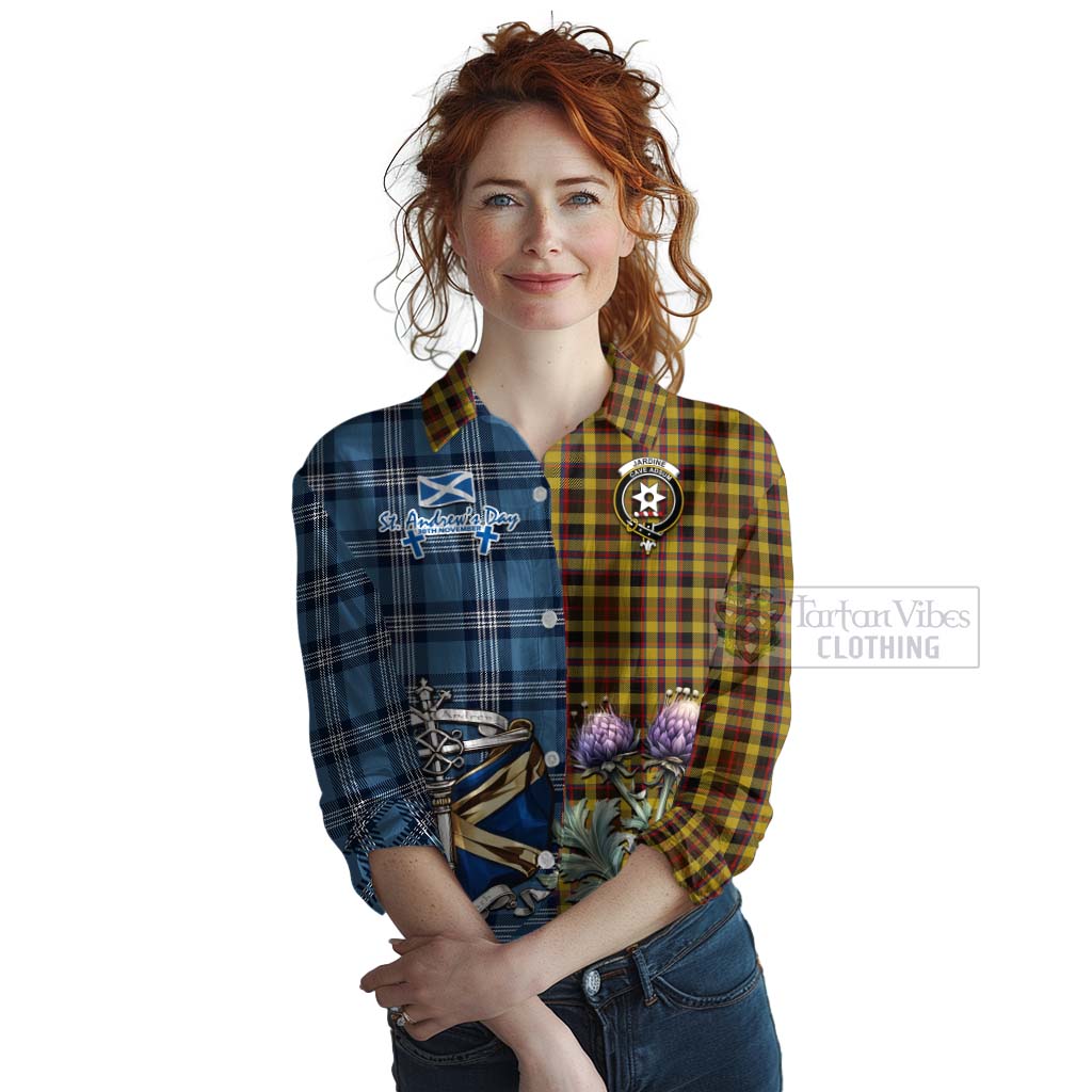 Tartan Vibes Clothing Jardine Tartan Women's Casual Shirt Happy St. Andrew's Day Half Tartan Style