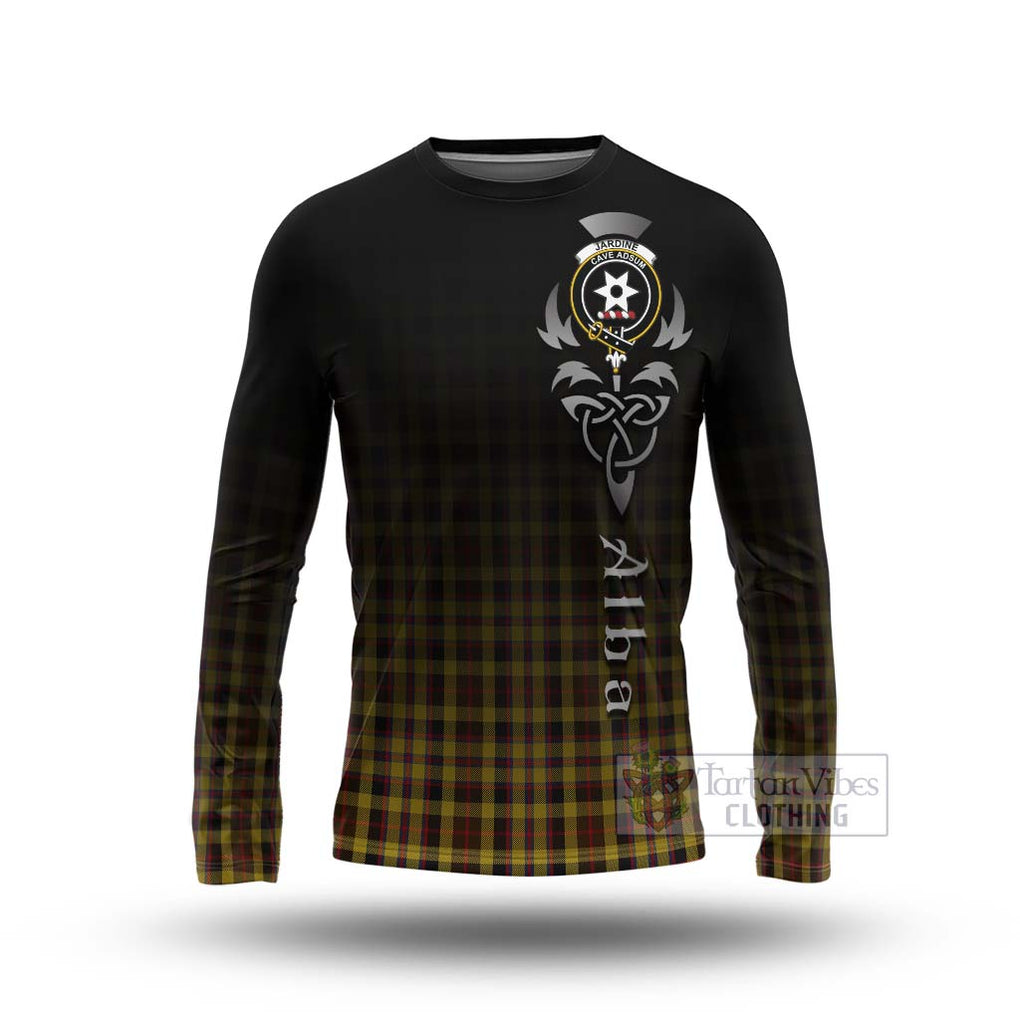 Tartan Vibes Clothing Jardine Tartan Long Sleeve T-Shirt Featuring Alba Gu Brath Family Crest Celtic Inspired