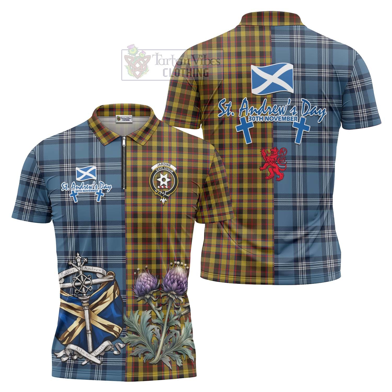 Tartan Vibes Clothing Jardine Tartan Zipper Polo Shirt Happy St. Andrew's Day Half Tartan Style