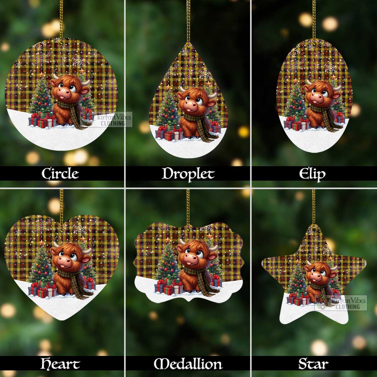 Tartan Vibes Clothing Jardine Tartan Christmas Aluminium Ornament with Adorable Highland Coo