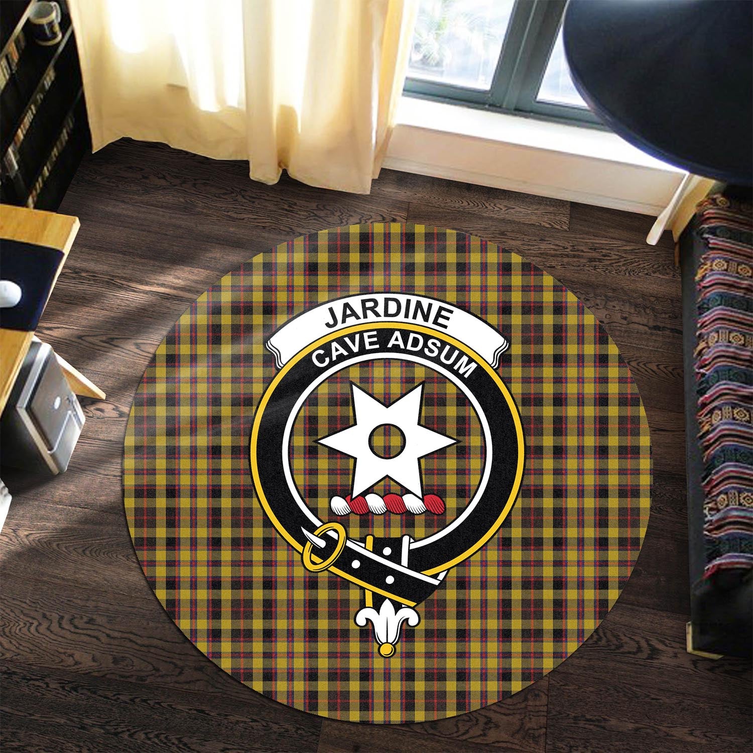 jardine-tartan-round-rug-with-family-crest