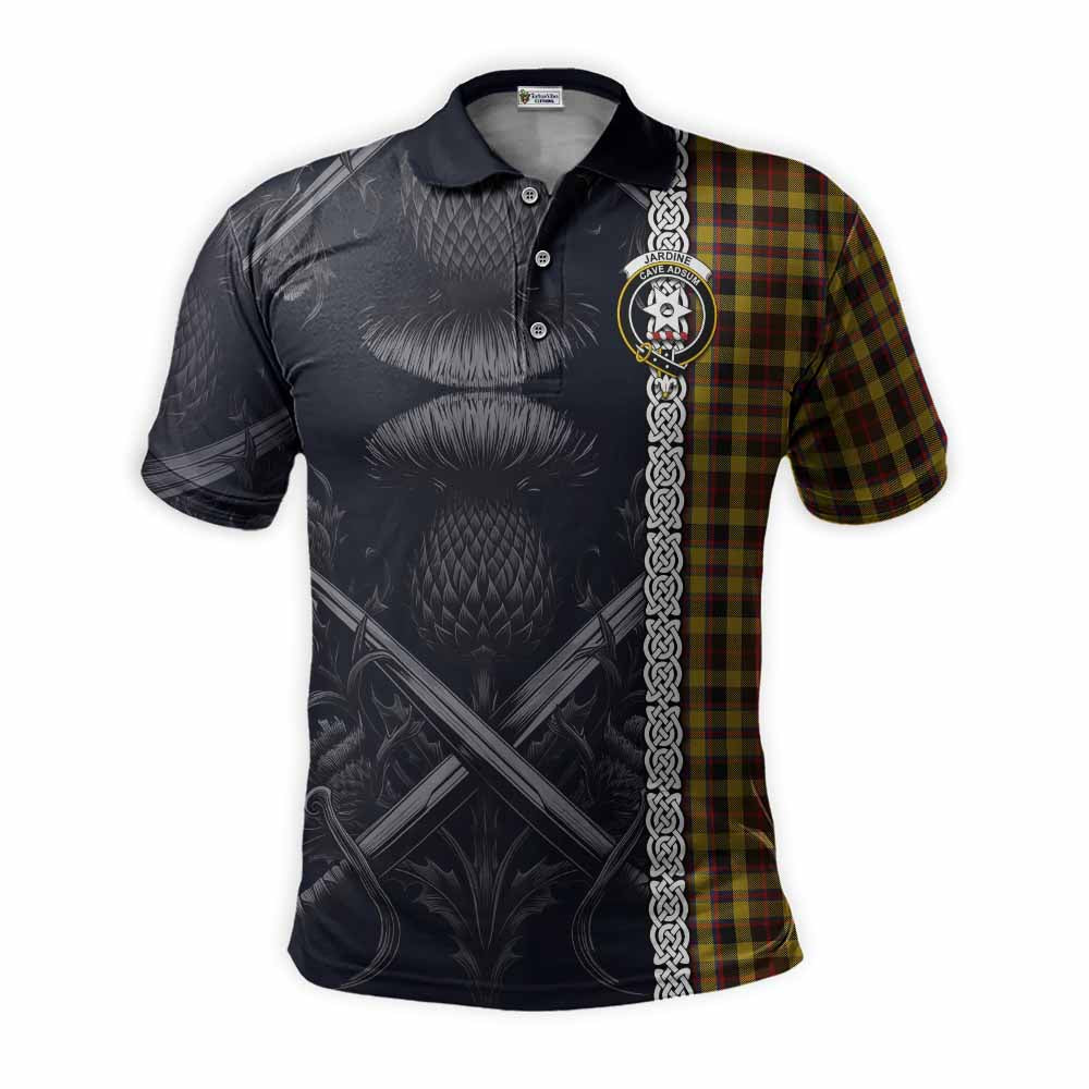 Tartan Vibes Clothing Jardine Tartan Polo Shirt with Family Crest Cross Sword Thistle Celtic Vibes