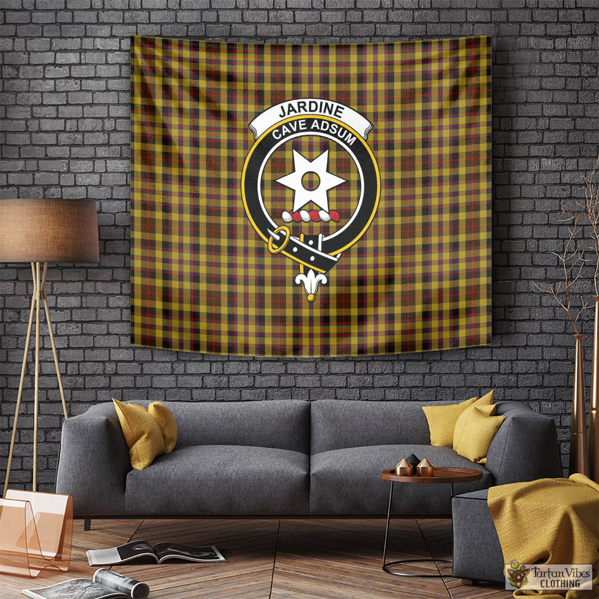 Tartan Vibes Clothing Jardine Tartan Tapestry Wall Hanging and Home Decor for Room with Family Crest