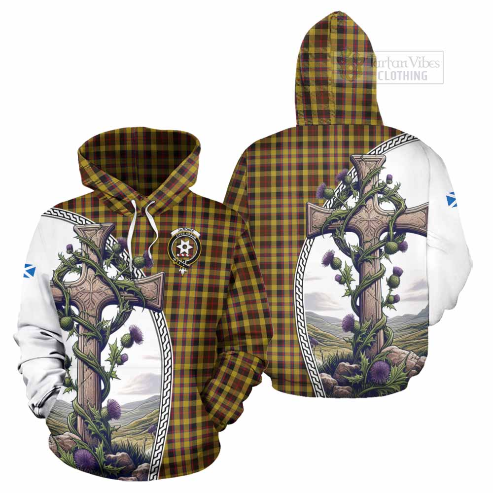 Tartan Vibes Clothing Jardine Tartan Hoodie with Family Crest and St. Andrew's Cross Accented by Thistle Vines