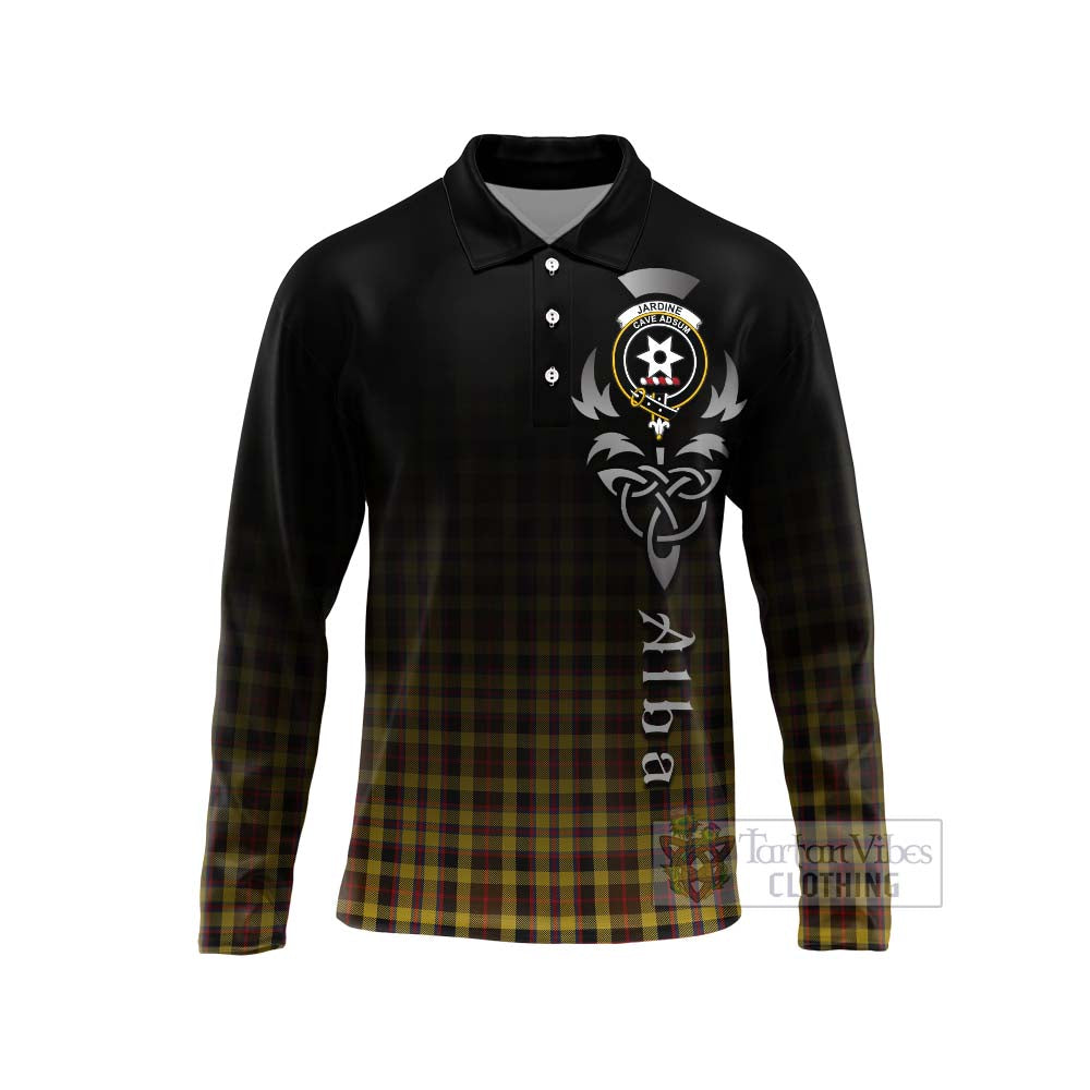 Tartan Vibes Clothing Jardine Tartan Long Sleeve Polo Shirt Featuring Alba Gu Brath Family Crest Celtic Inspired