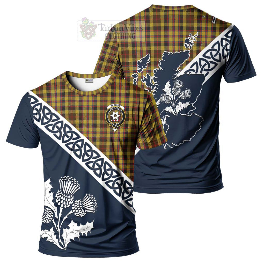 Jardine Tartan T-Shirt Featuring Thistle and Scotland Map