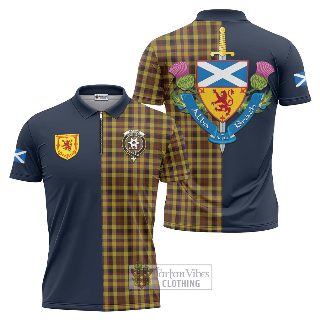 Tartan Vibes Clothing Jardine Tartan Zipper Polo Shirt with Scottish Lion Royal Arm Half Style