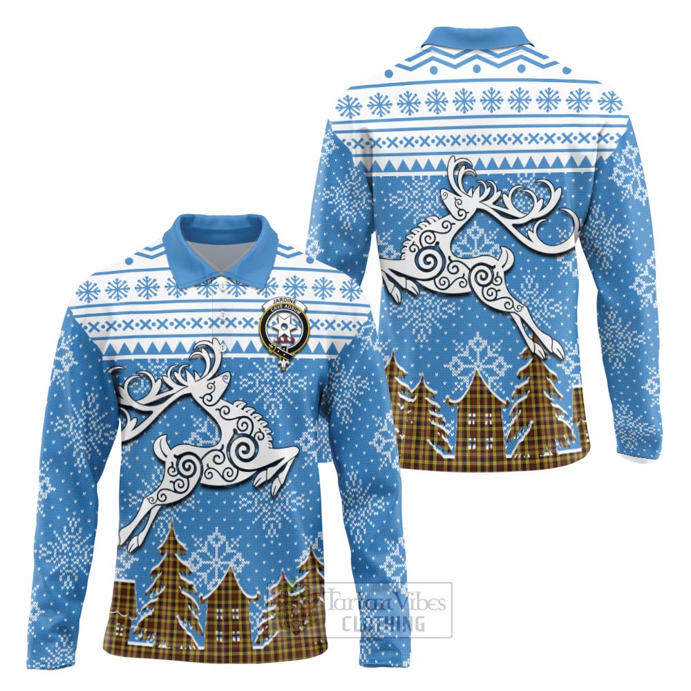 Tartan Vibes Clothing Jardine Clan Christmas Long Sleeve Polo Shirt Celtic Reindeer Style